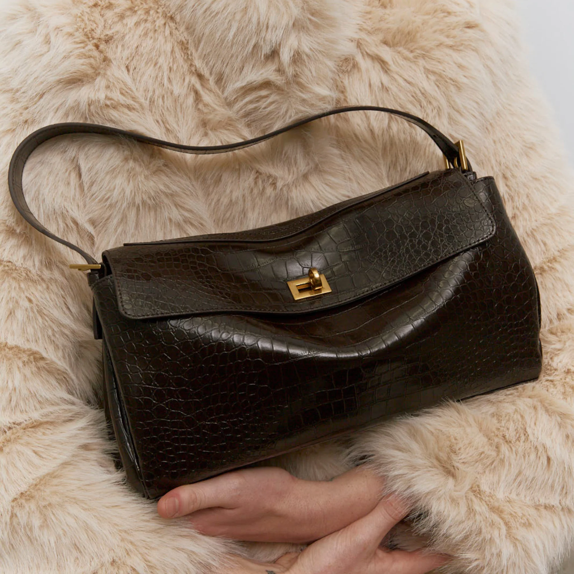 Valentina Bag - Cocoa Croc Embossed - Image 3