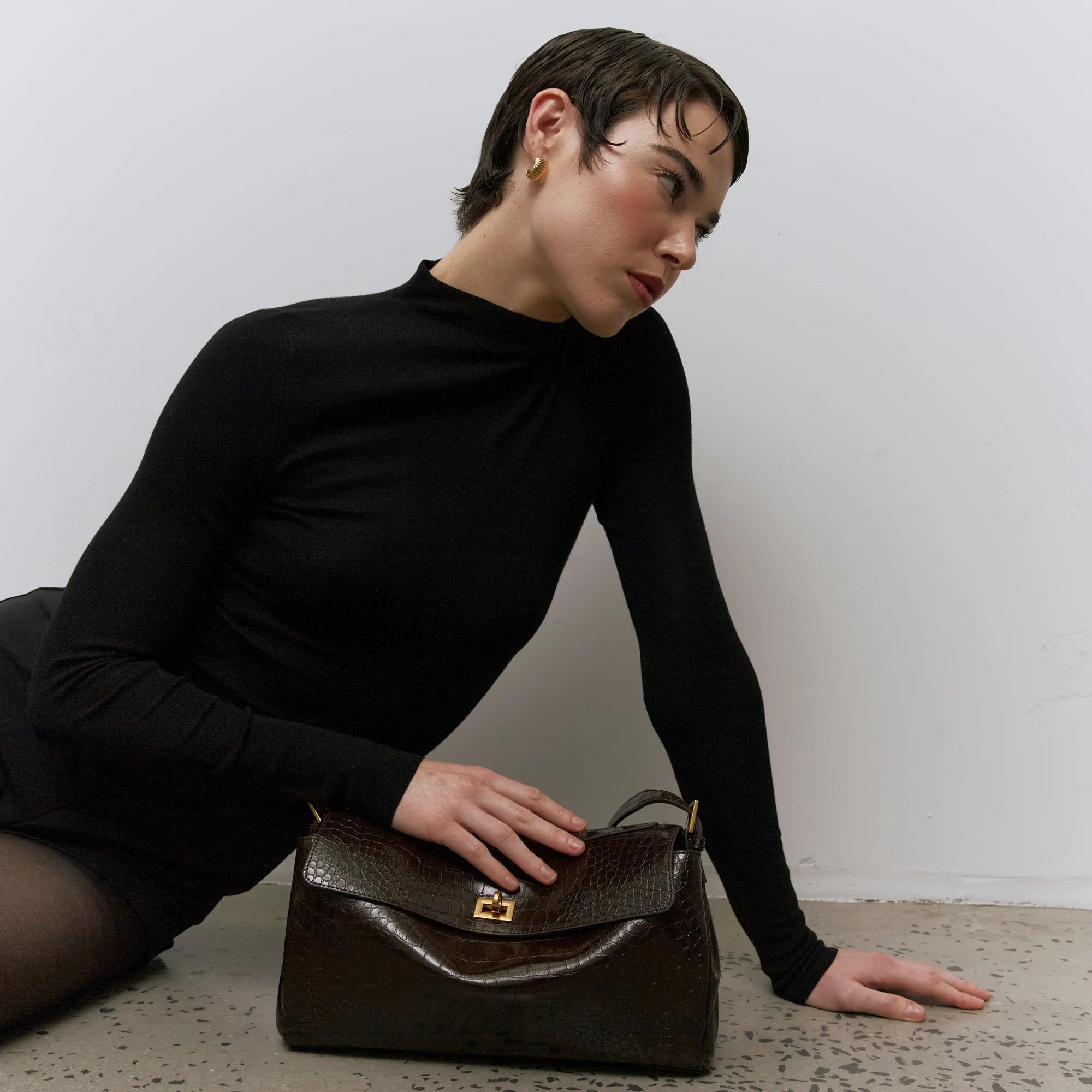 Valentina Bag - Cocoa Croc Embossed - Image 4